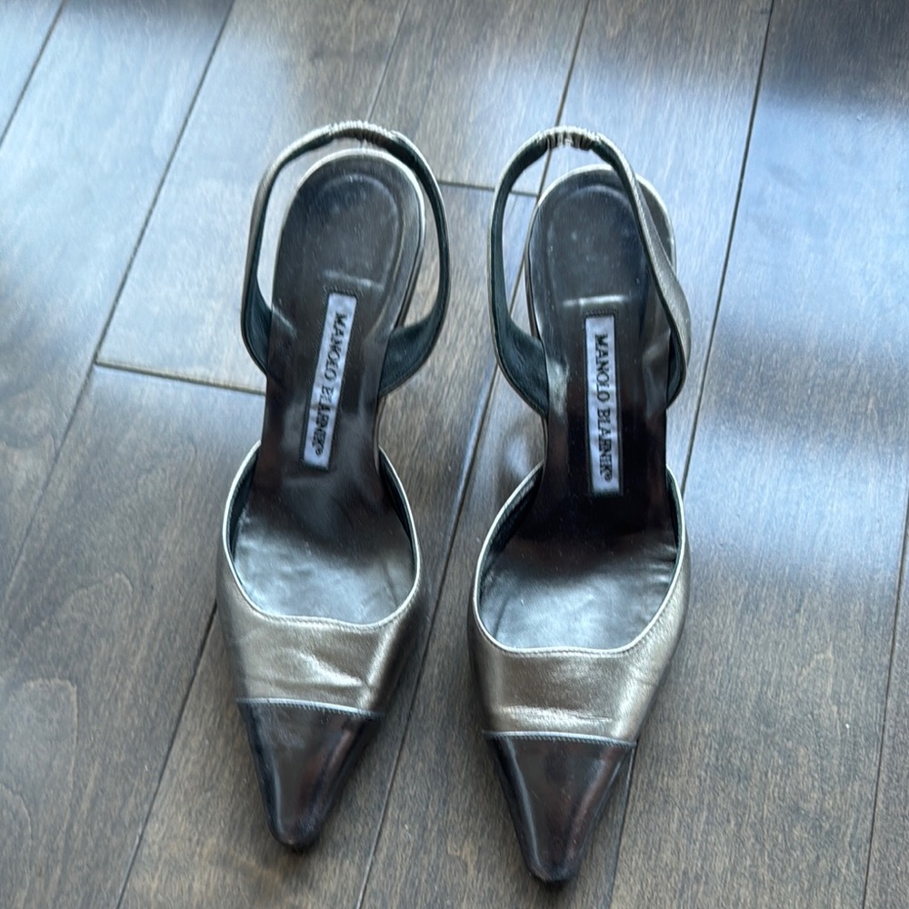 Manolo Blahnik Black and Silver Heels with Sleek Design